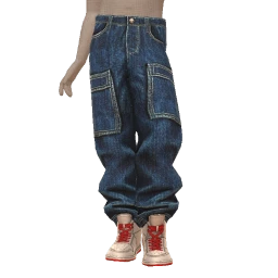 Drop Science Streetwear Blue Denim Cargo Jeans With White Sneakers