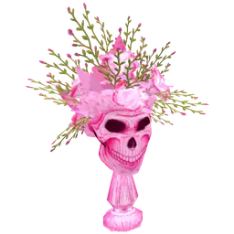 Cosmos Pink Flowers Skull Ornament